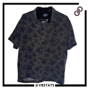 Nat Nast Men Palm Tree Tropical Silk Cotton Short Sleeve Button Up Shirt Blue XL